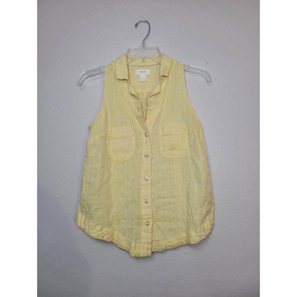 Maeve By Anthropologie Yellow Linen Cotton Sleeveless Button Down Shirt Top Sz 0